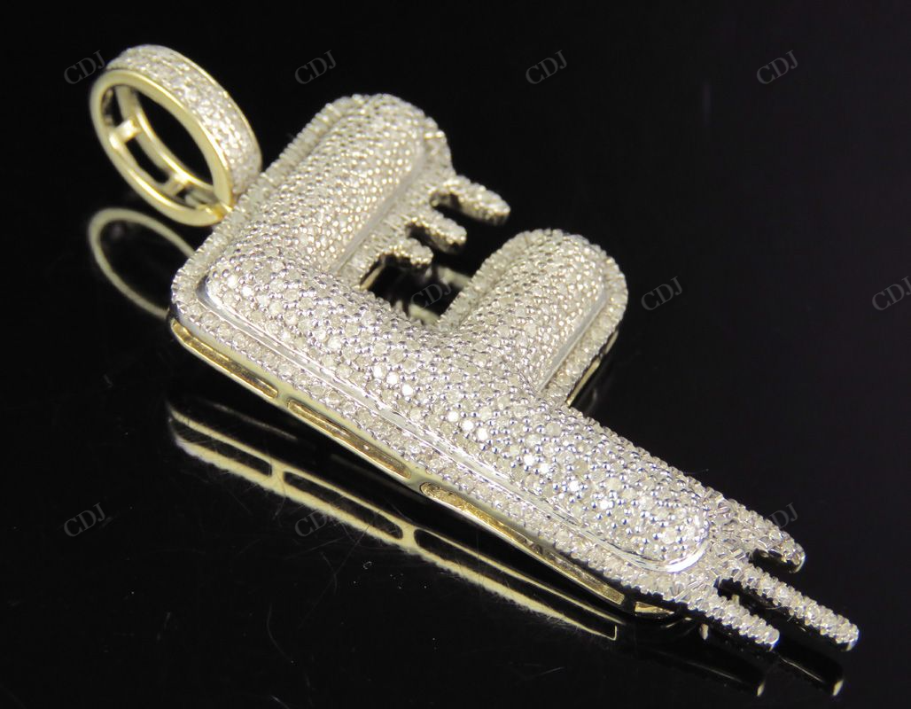 2" 1.25 CTW 14K Solid Gold Diamond Letter 'F' Initial Drip Pendant CustomDiamJewel