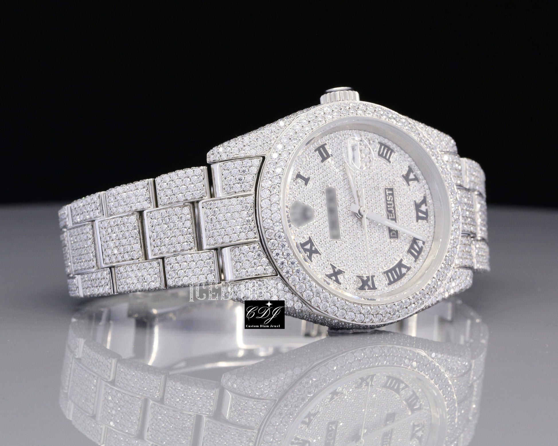 Custom Stainless Steel Round Case Rolex Wrist Watch customdiamjewel