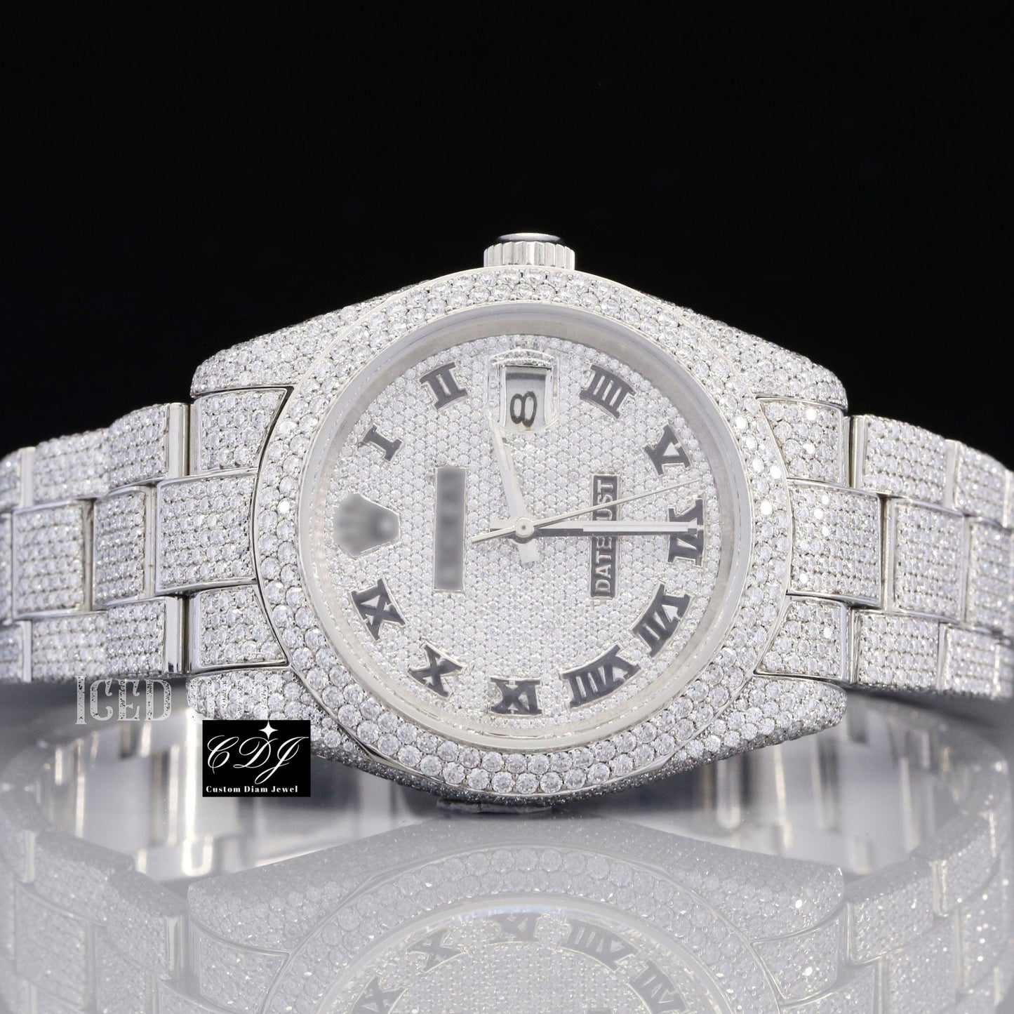 Custom Stainless Steel Round Case Rolex Wrist Watch customdiamjewel