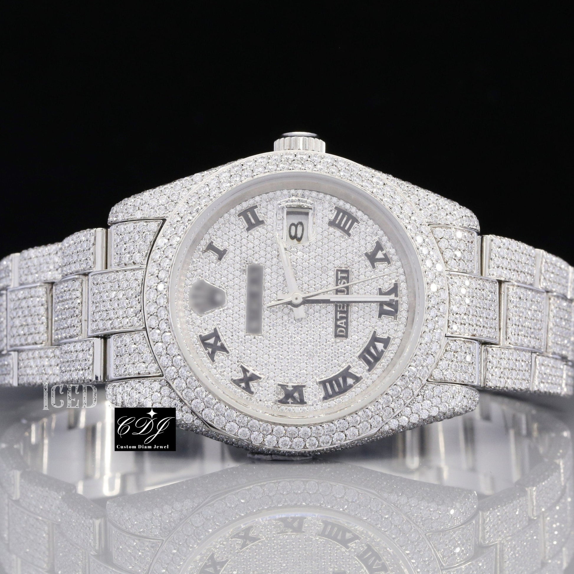 Custom Stainless Steel Round Case Rolex Wrist Watch customdiamjewel