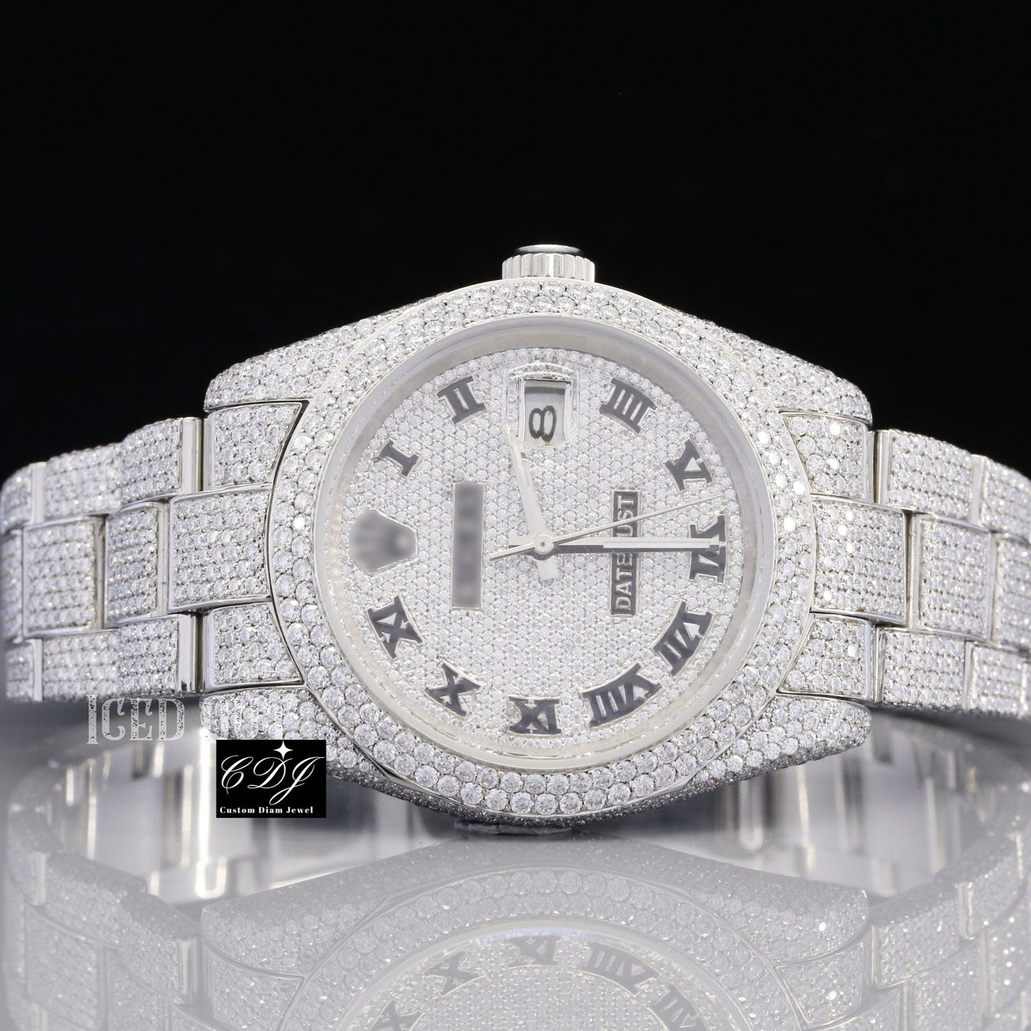 Iced Out Custom Luxury Stainless Steel Round Case Rolex Moissanite Watches customdiamjewel