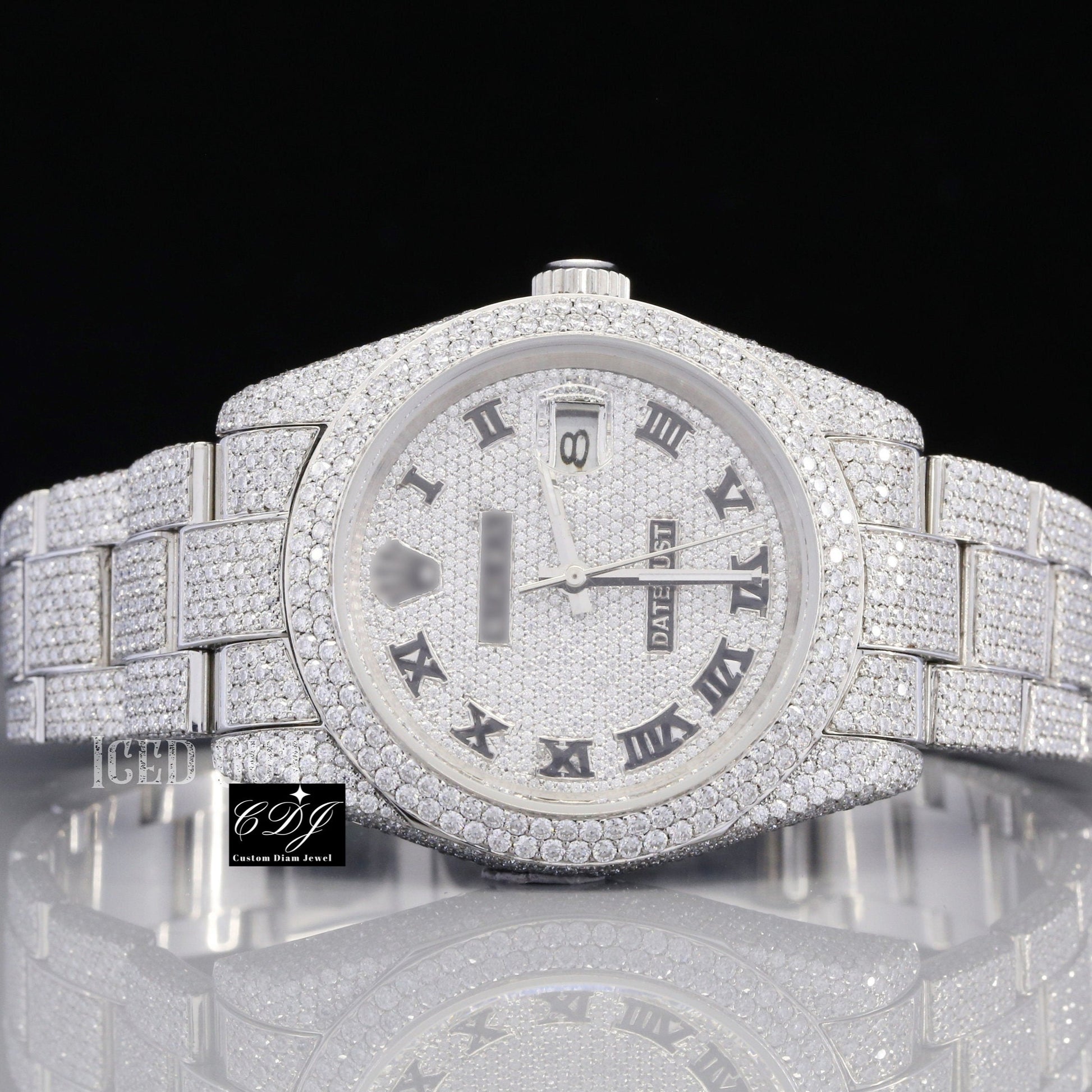 Iced Out Custom Luxury Stainless Steel Round Case Rolex Moissanite Watches customdiamjewel