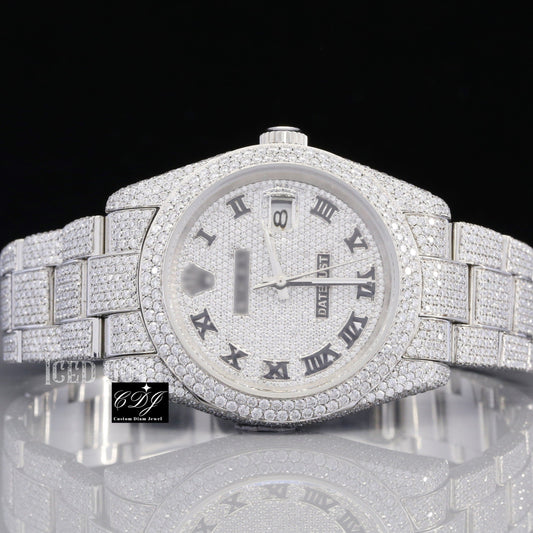 Iced Out Custom Luxury Stainless Steel Round Case Rolex Moissanite Watches customdiamjewel