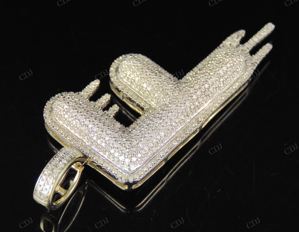 2" 1.25 CTW 14K Solid Gold Diamond Letter 'F' Initial Drip Pendant CustomDiamJewel