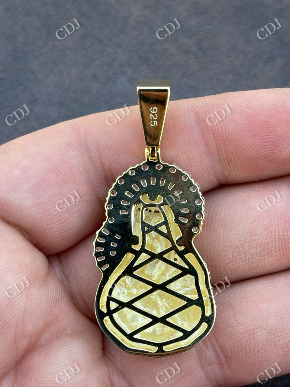Gold Baguette Virgin Mary Iced out Pendant  customdiamjewel   
