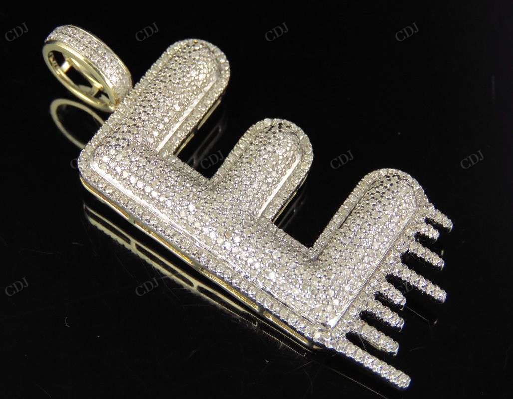2" 2 CTW 10K Solid Gold Natural Diamond Letter 'E' Initial Drip Pendant CustomDiamJewel
