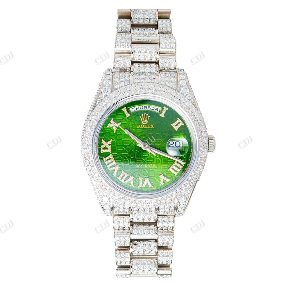 Green Dial Rolex Iced Out VVS Diamond Watch customdiamjewel