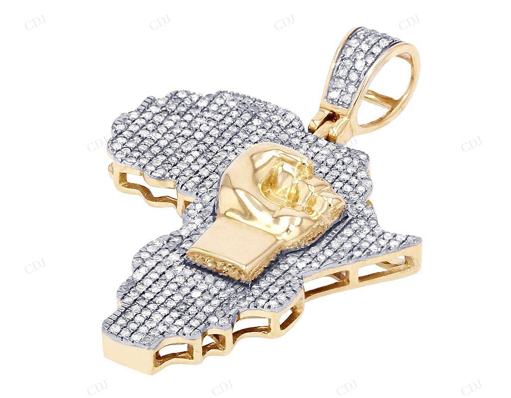 1.12 CTW Sterling Silver Moissanite Africa Map BLM Fist Pendant CustomDiamJewel