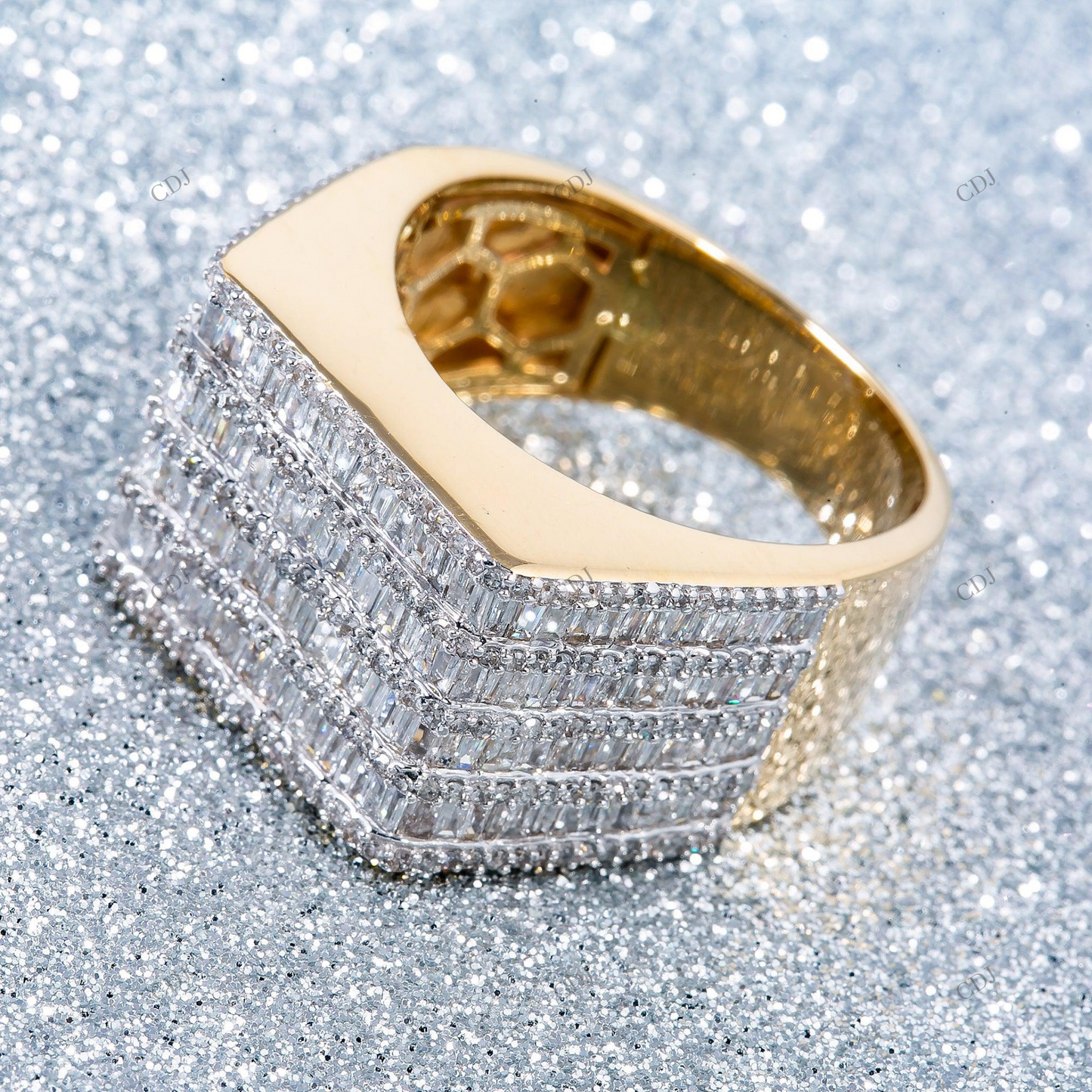 Multi Row Round and Baguette Moissanite Men's Ring hip hop jewelry customdiamjewel