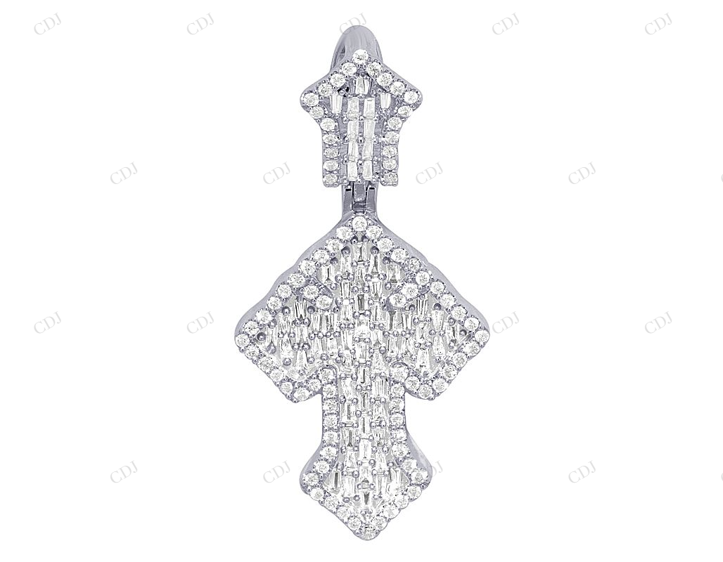 1.7 inch Baguette Lab Grown Diamond 10K Gold Cross Pendant Hip Hop Pendent CustomDiamJewel
