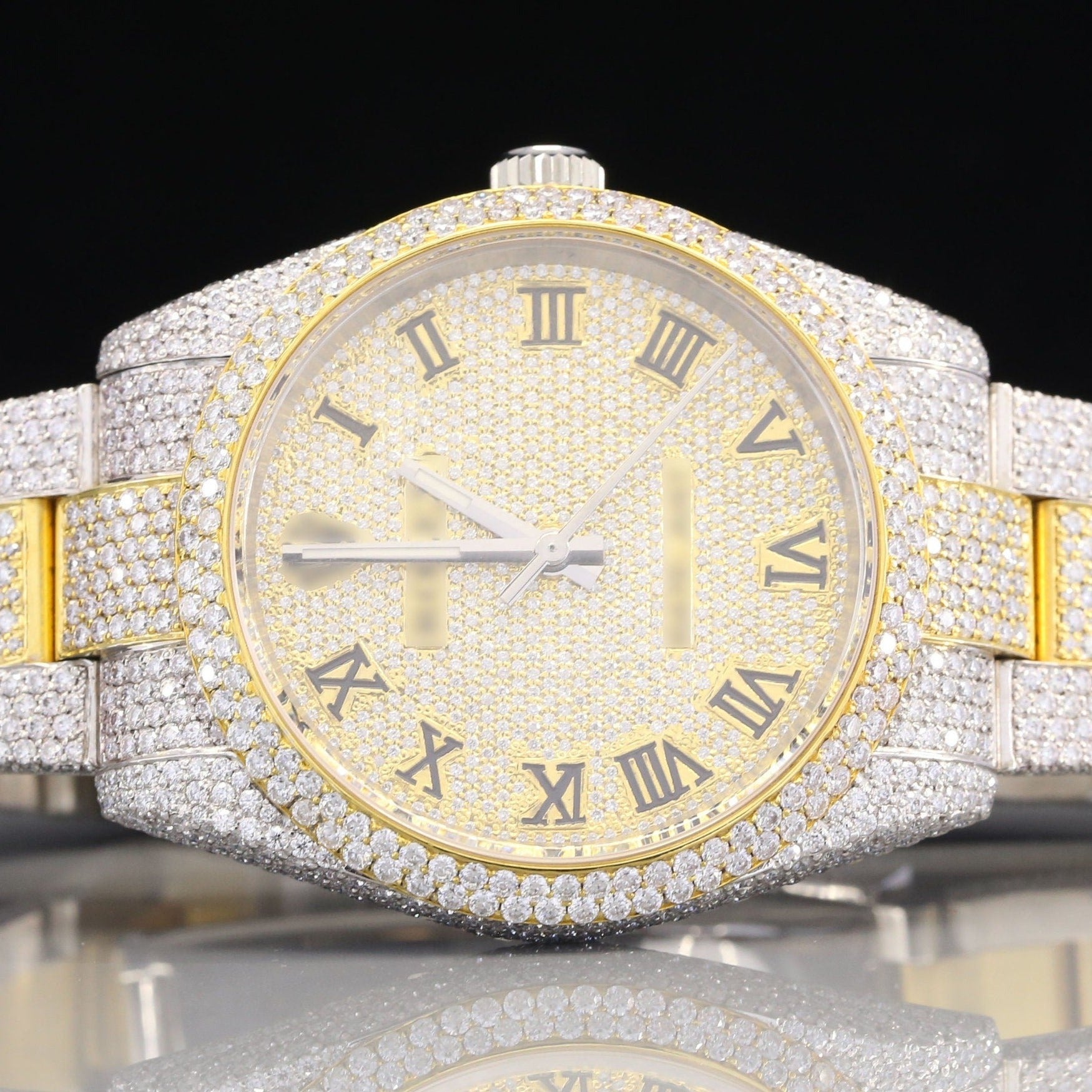 Luxury Gold Plated Designer Watches Real Diamonds Round For Men customdiamjewel