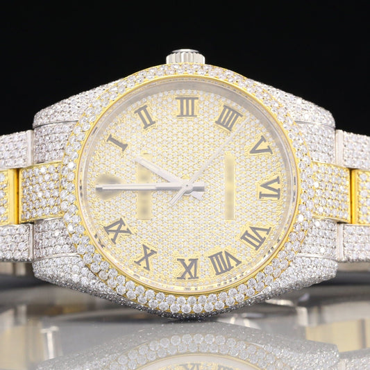 Luxury Gold Plated Designer Watches Real Diamonds Round For Men customdiamjewel