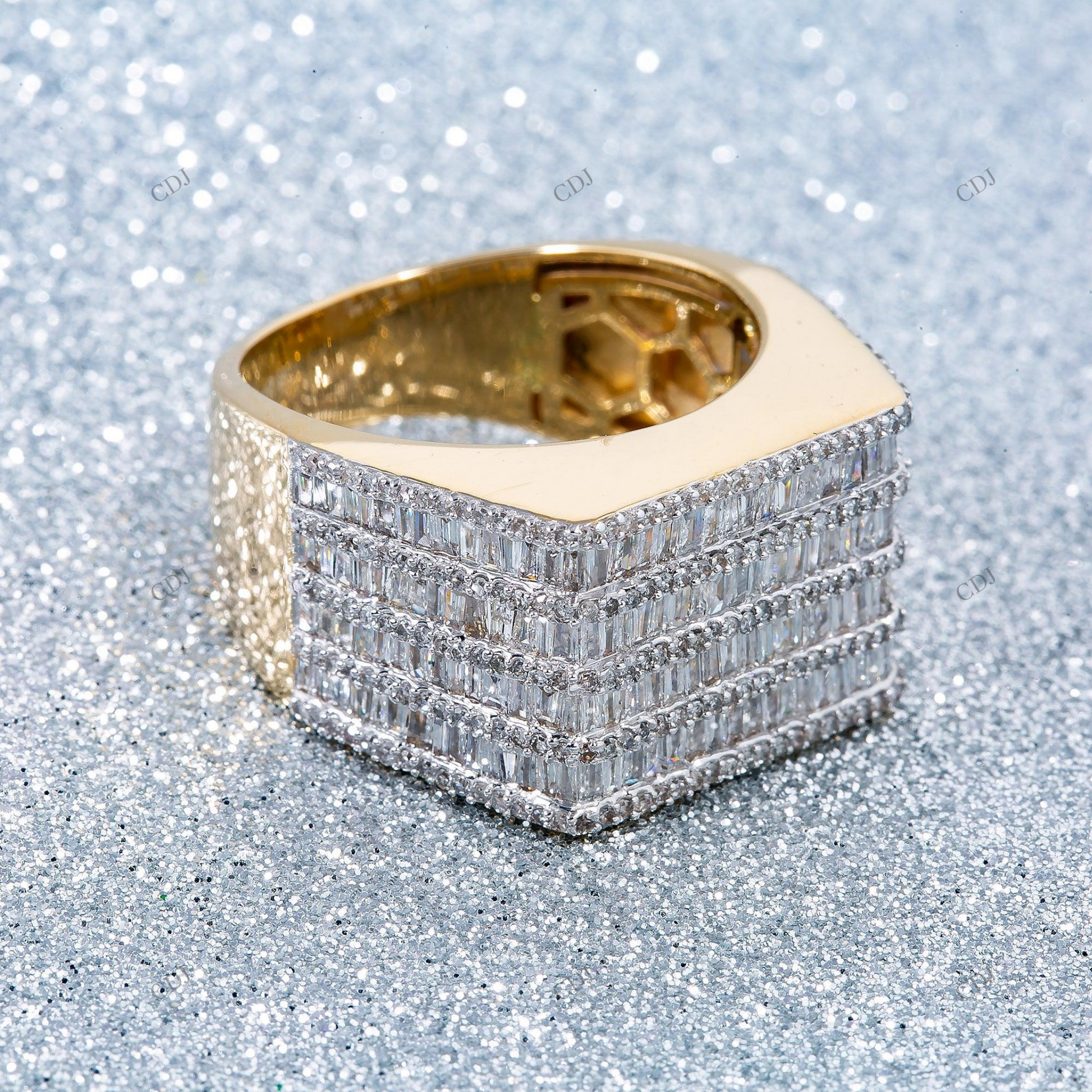 Multi Row Round and Baguette Moissanite Men's Ring hip hop jewelry customdiamjewel