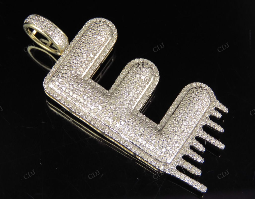 2" 2 CTW 10K Solid Gold Natural Diamond Letter 'E' Initial Drip Pendant CustomDiamJewel