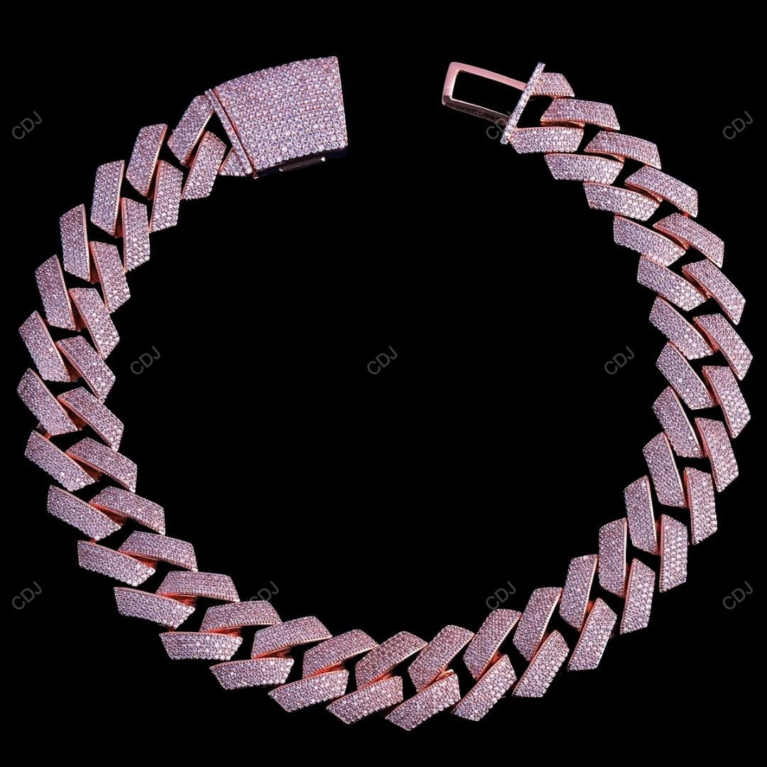 18KT Yellow Gold Plated Moissanite 925 Silver Cuban Chain CustomDiamJewel