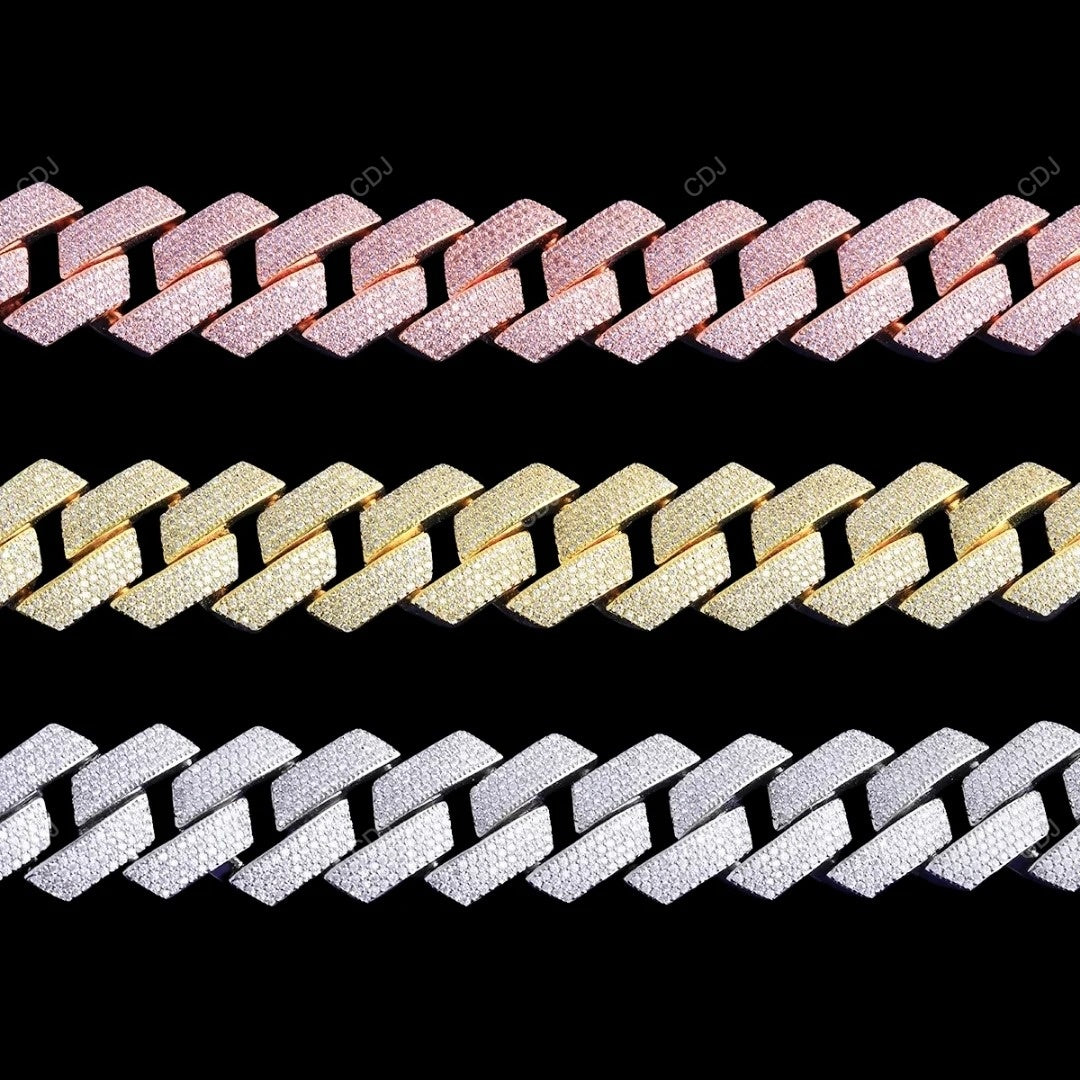 18KT Yellow Gold Plated Moissanite 925 Silver Cuban Chain CustomDiamJewel