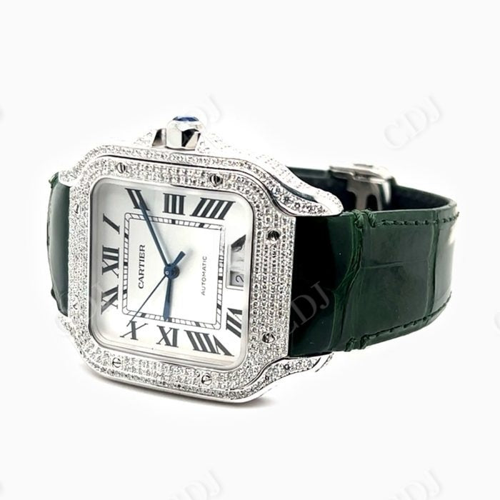 Green Belt Small Diamond Cartier Santos Watch customdiamjewel