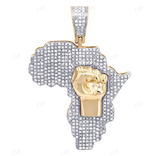 1.12 CTW Sterling Silver Moissanite Africa Map BLM Fist Pendant CustomDiamJewel
