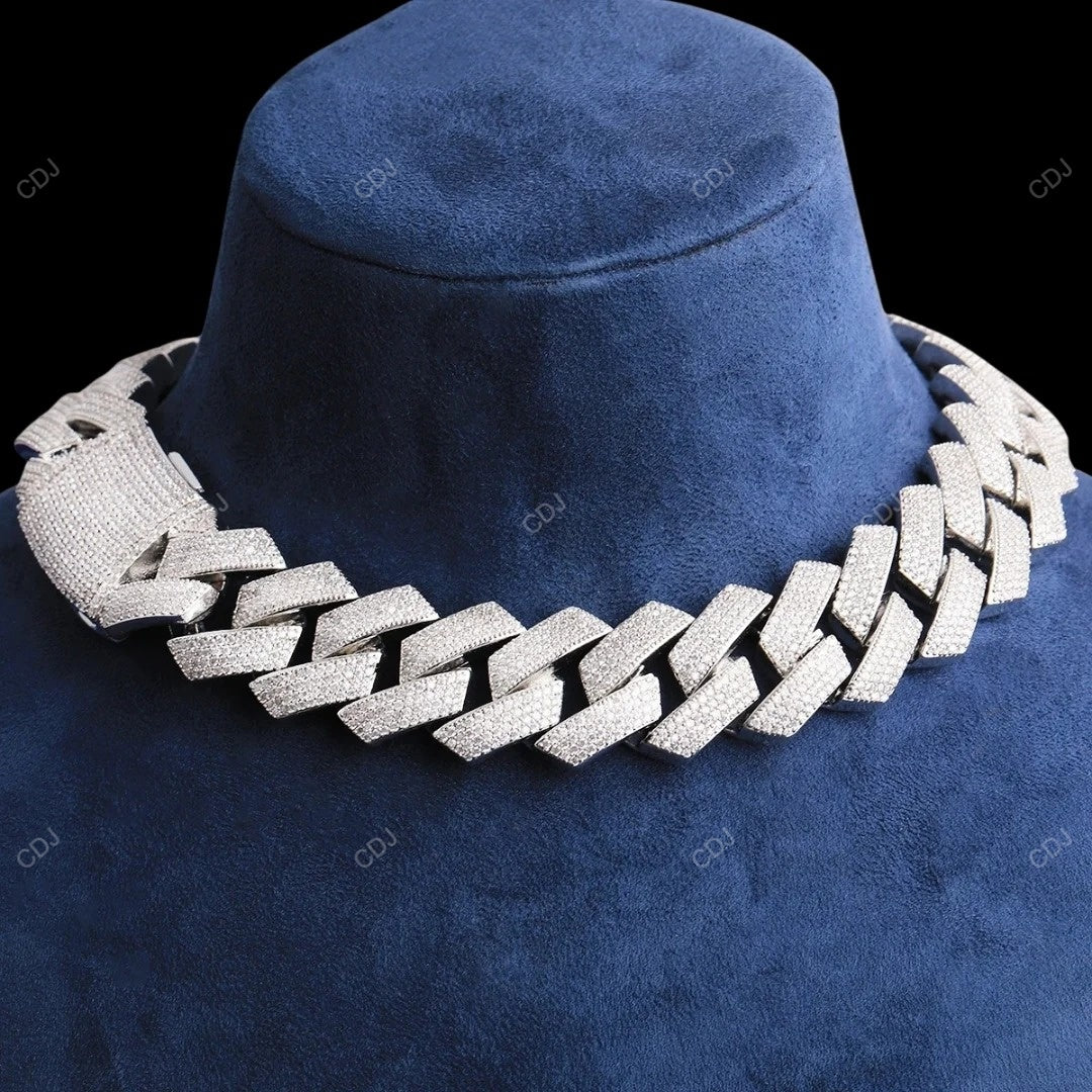 18KT Yellow Gold Plated Moissanite 925 Silver Cuban Chain CustomDiamJewel