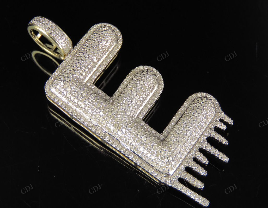 2" 2 CTW 10K Solid Gold Natural Diamond Letter 'E' Initial Drip Pendant CustomDiamJewel
