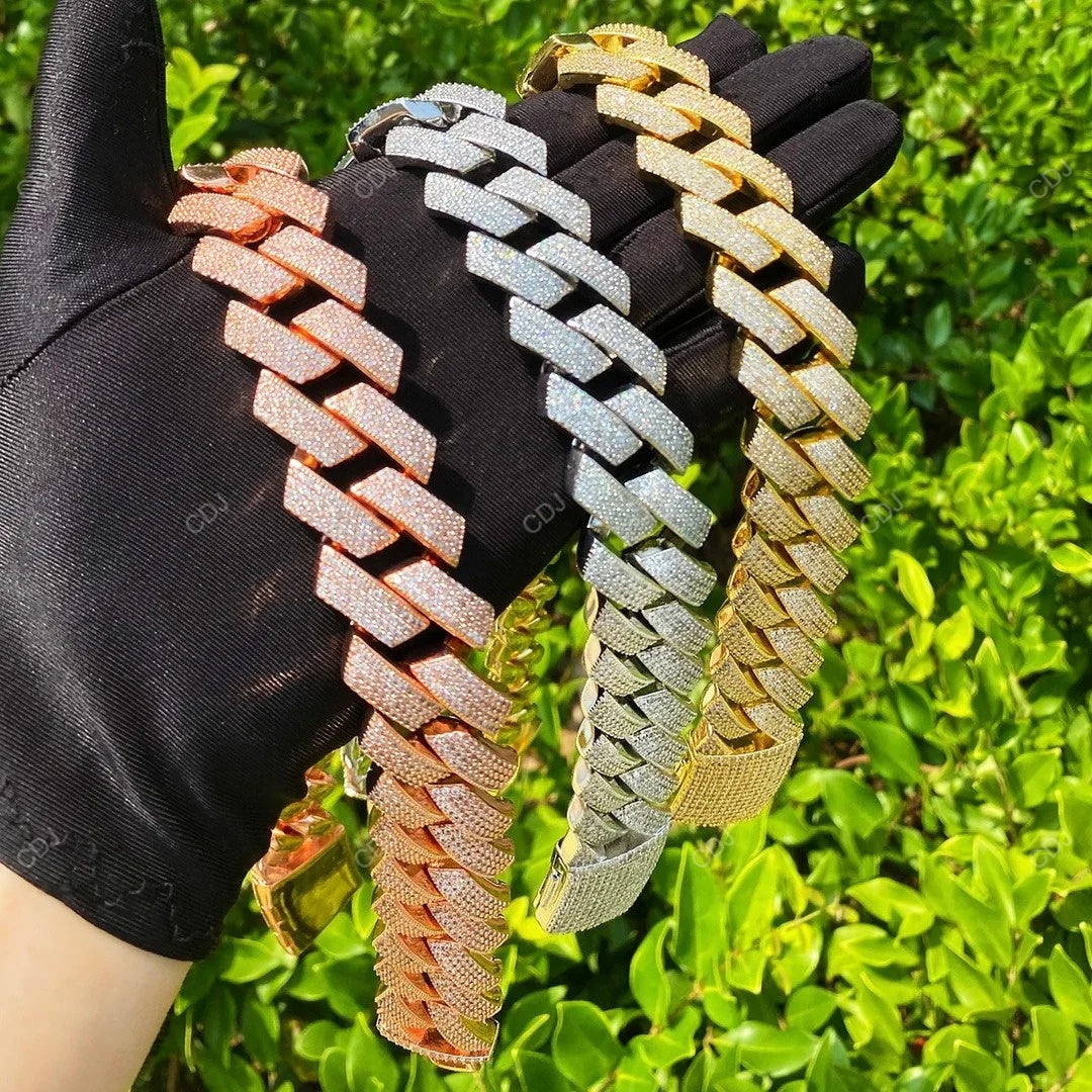 18KT Yellow Gold Plated Moissanite 925 Silver Cuban Chain CustomDiamJewel