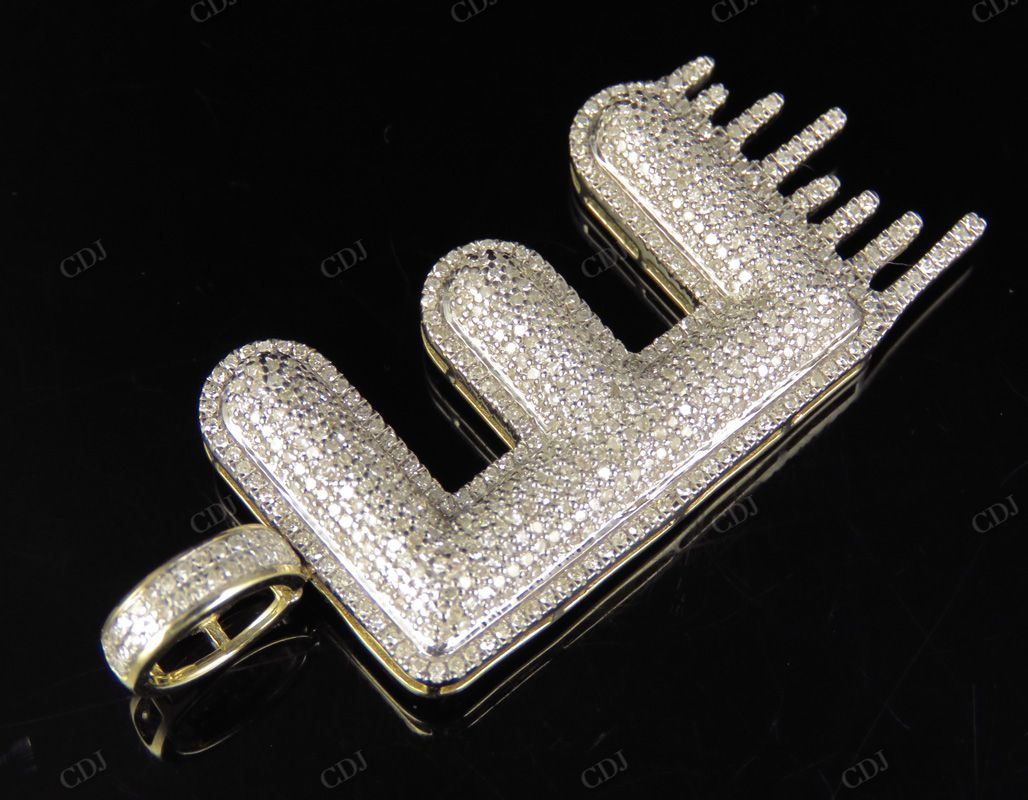2" 2 CTW 10K Solid Gold Natural Diamond Letter 'E' Initial Drip Pendant CustomDiamJewel