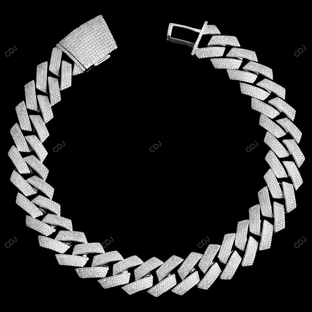 18KT Yellow Gold Plated Moissanite 925 Silver Cuban Chain CustomDiamJewel