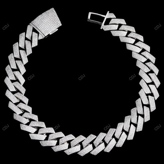 18KT Yellow Gold Plated Moissanite 925 Silver Cuban Chain CustomDiamJewel