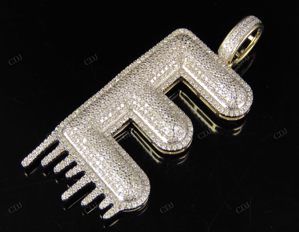 2" 2 CTW 10K Solid Gold Natural Diamond Letter 'E' Initial Drip Pendant CustomDiamJewel