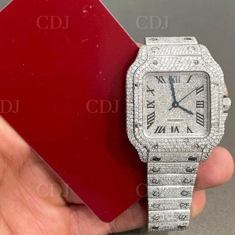 Cartier Fully Iced Out Diamonds Roman Numeric Dial Hip Hop Watches (24 To 27 CTW)