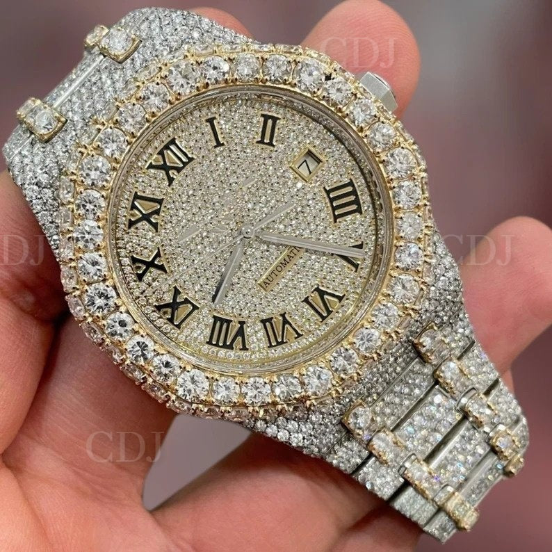 25 To 29Carat Moissanite Wrist Watch Men Factory Iced Out Date Hip hop Mechanical Certified Studded VVS Moissanite Jewelry Watch