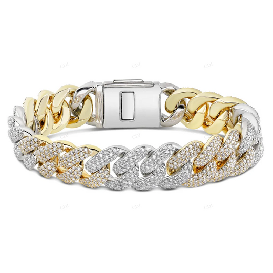14K Gold Plated Miami Cuban Link Chain Bracelet CustomDiamJewel