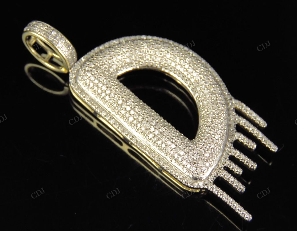 2" 1.25 CTW Diamond Letter 'D' 18K Solid Gold Initial Drip Pendant CustomDiamJewel