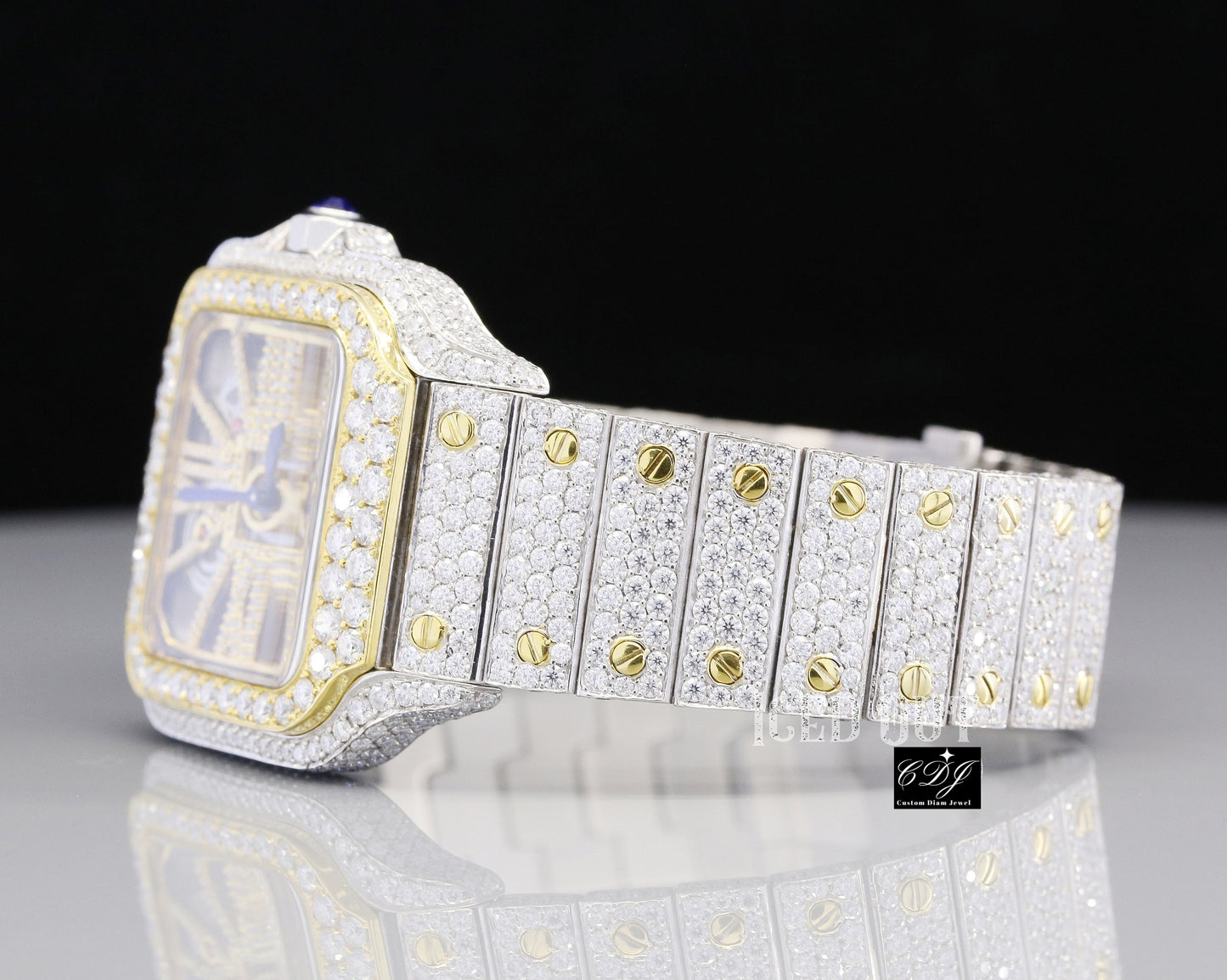 VVS Round Studded Cartier Santos Wrist watch customdiamjewel