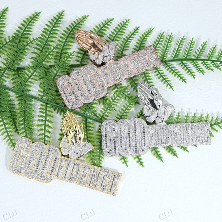 Hip Hop GOD FIDENCE Baguette Moissanite Pendant hip hop jewelry CustomDiamJewel