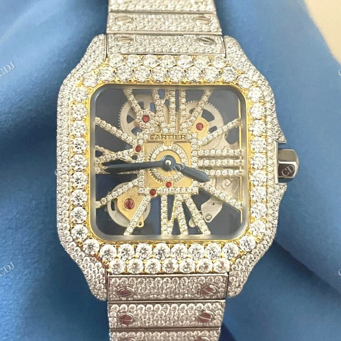 Cartier Skelton Iced Out Moissanite Hip Hop Watch customdiamjewel