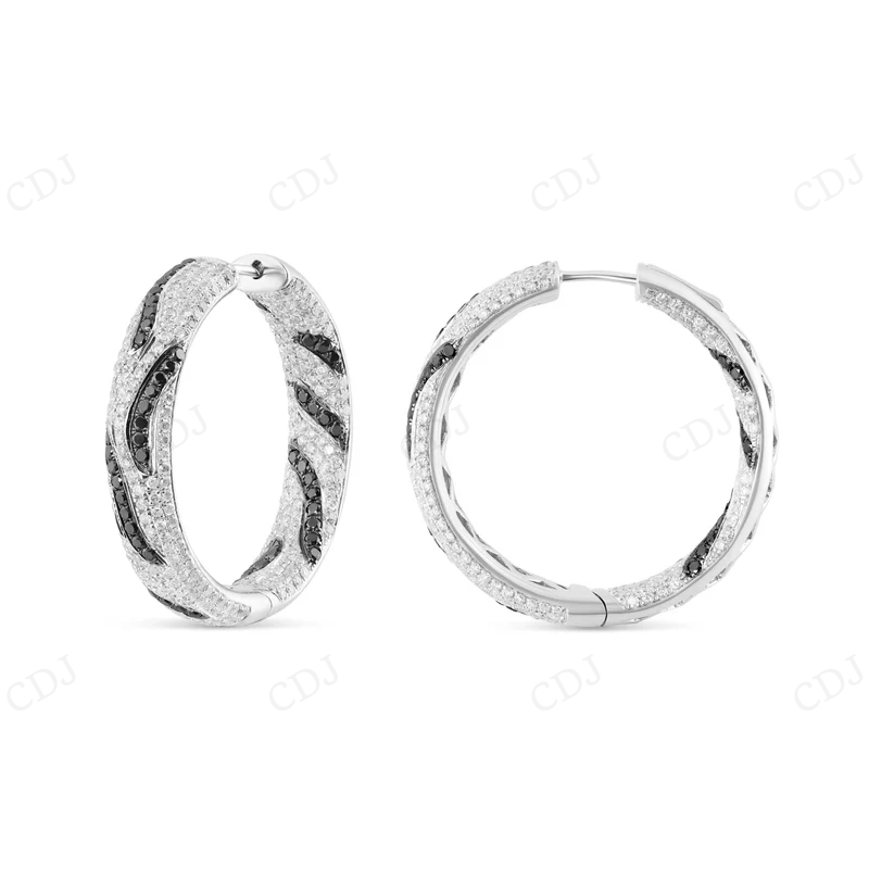 Black And White Diamond Stripes Hoop Earrings Stud earrings CustomDiamJewel