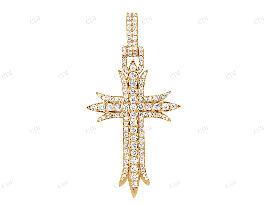 Three Row Lab Grown Diamond 14K Gold Sword Cross Pendant Hip Hop Pendent CustomDiamJewel