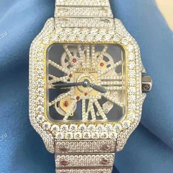 Cartier Skelton Iced Out Moissanite Hip Hop Watch customdiamjewel