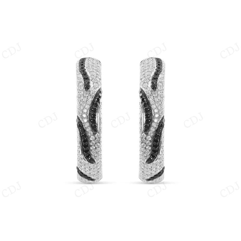 Black And White Diamond Stripes Hoop Earrings Stud earrings CustomDiamJewel