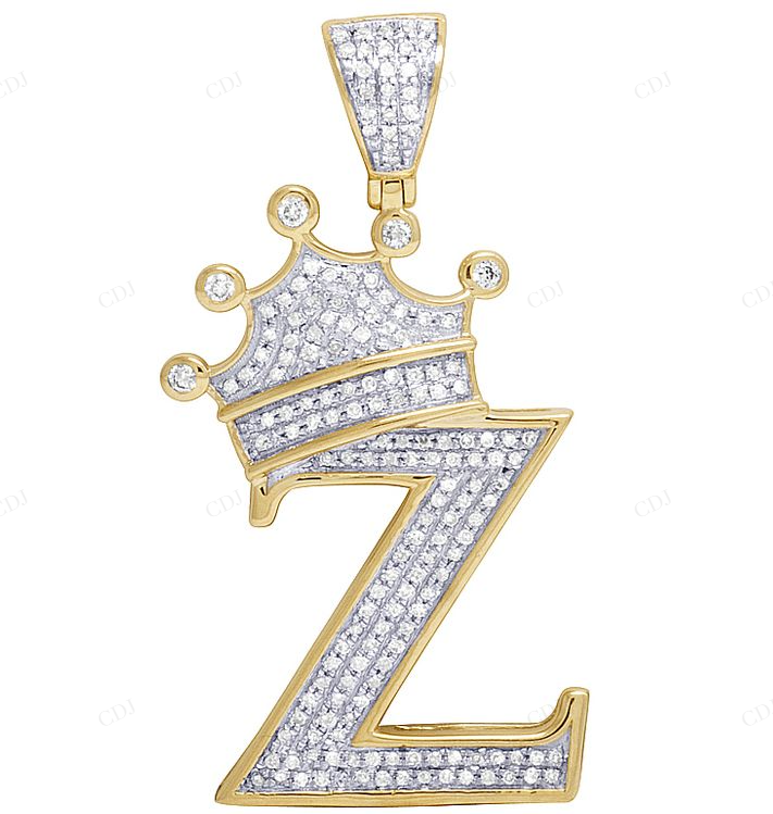 1.6" 0.55 CTW 10K Gold Natural Diamond Crown Initial "Z" Pendant CustomDiamJewel