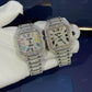 Fully Iced Out Rainbow Dial Cartier Santos Diamond Hand Setting Watches customdiamjewel