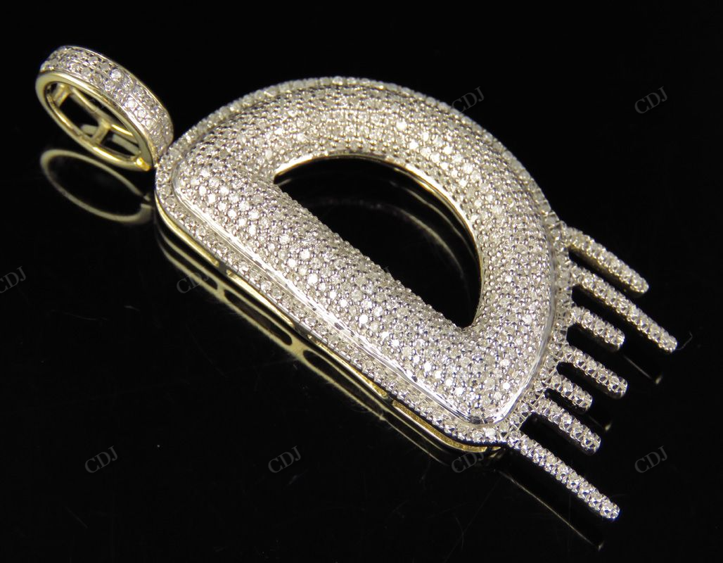 2" 1.25 CTW Diamond Letter 'D' 18K Solid Gold Initial Drip Pendant CustomDiamJewel