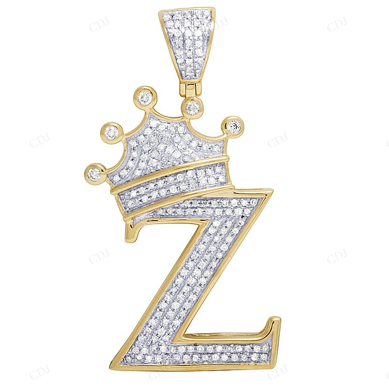 1.6" 0.55 CTW 10K Gold Natural Diamond Crown Initial "Z" Pendant CustomDiamJewel