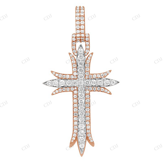 Three Row Lab Grown Diamond 14K Gold Sword Cross Pendant Hip Hop Pendent CustomDiamJewel