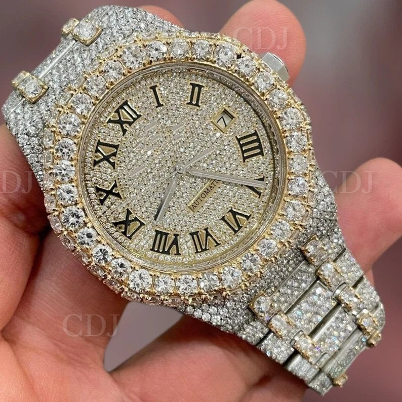 Iced Out Diamond Two Tone AP Modified Roman Dial Watch customdiamjewel