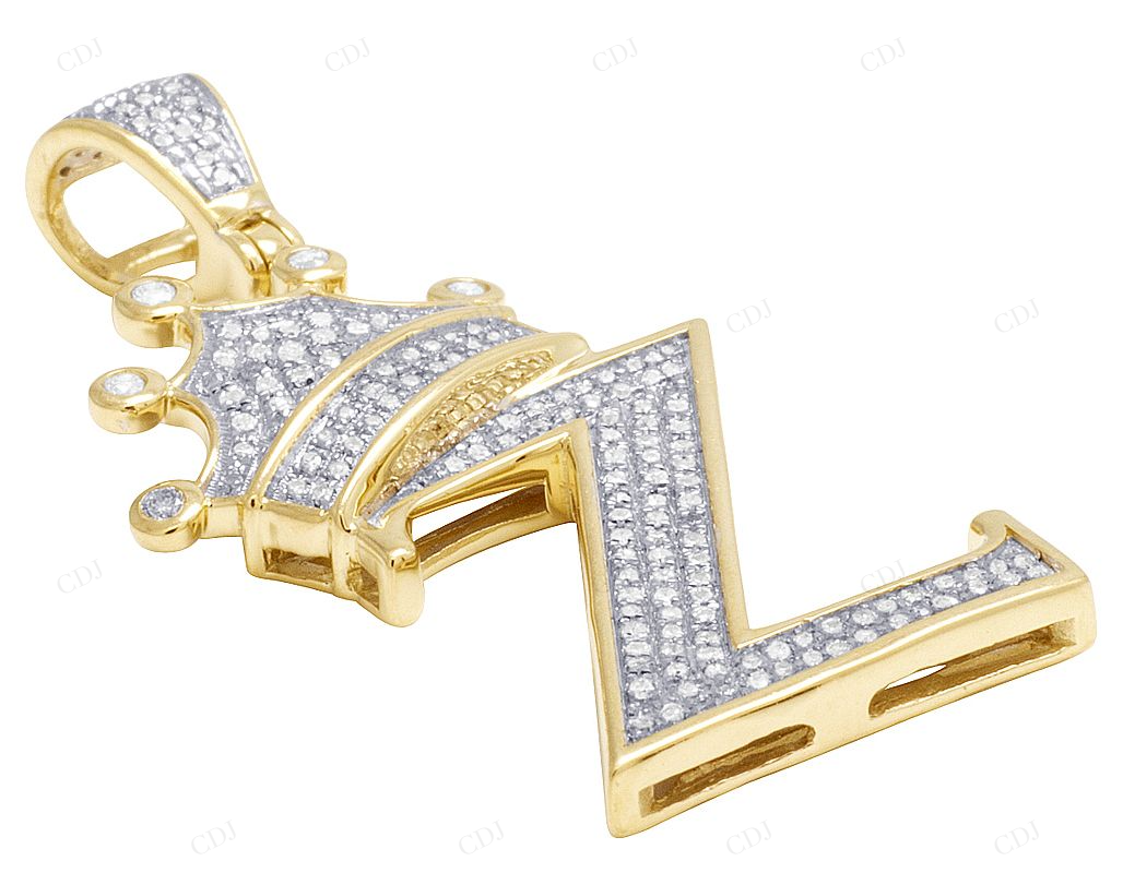 1.6" 0.55 CTW 10K Gold Natural Diamond Crown Initial "Z" Pendant CustomDiamJewel