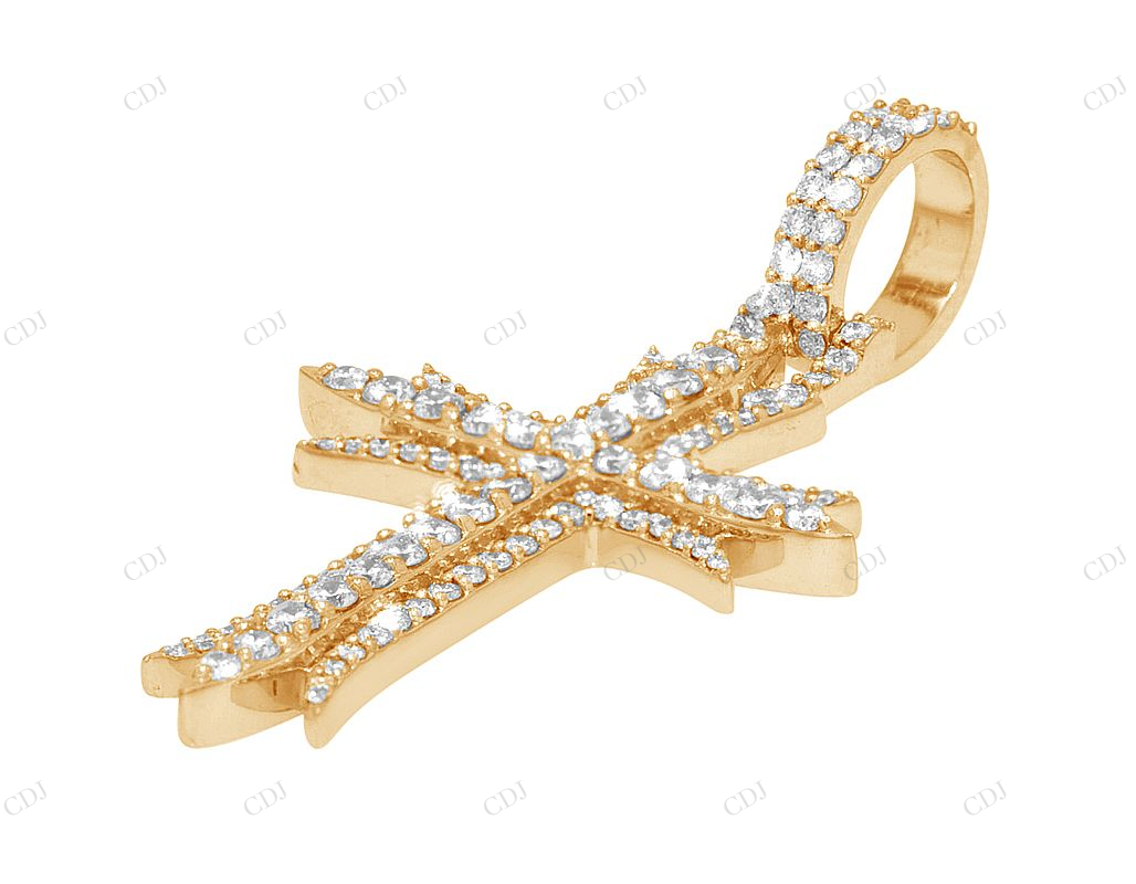 Three Row Lab Grown Diamond 14K Gold Sword Cross Pendant Hip Hop Pendent CustomDiamJewel