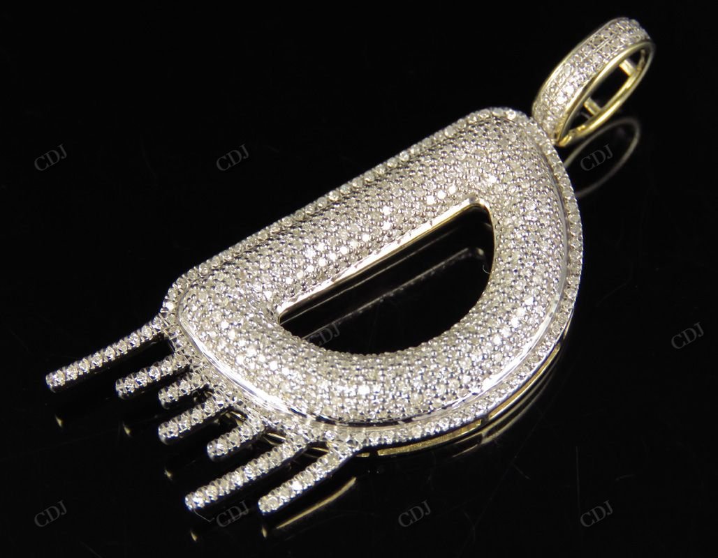 2" 1.25 CTW Diamond Letter 'D' 18K Solid Gold Initial Drip Pendant CustomDiamJewel