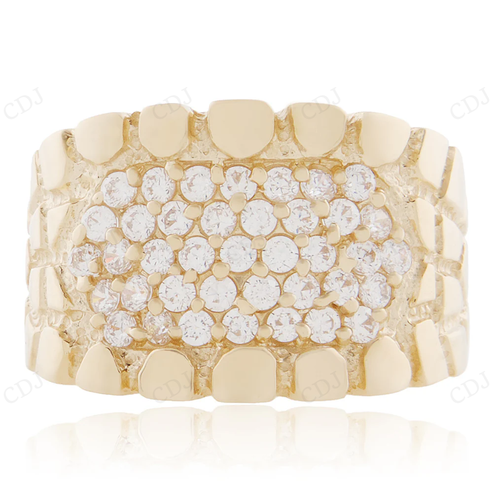 14k Yellow Gold Moissanite Diamond Textured Ring hip hop jewelry CustomDiamJewel